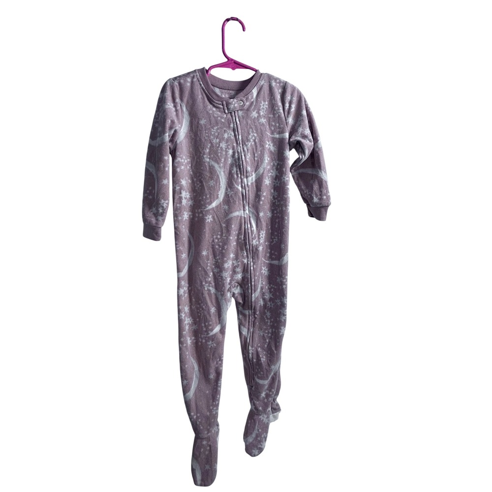 Burt's Bees Footed Sleeper 3T Purple Moon Star Fleece Pajamas Toddler Kids